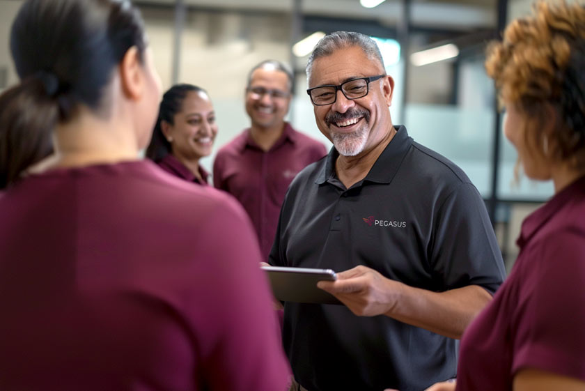 pegasus-expect-better A diverse group of happy Pegasus Employees