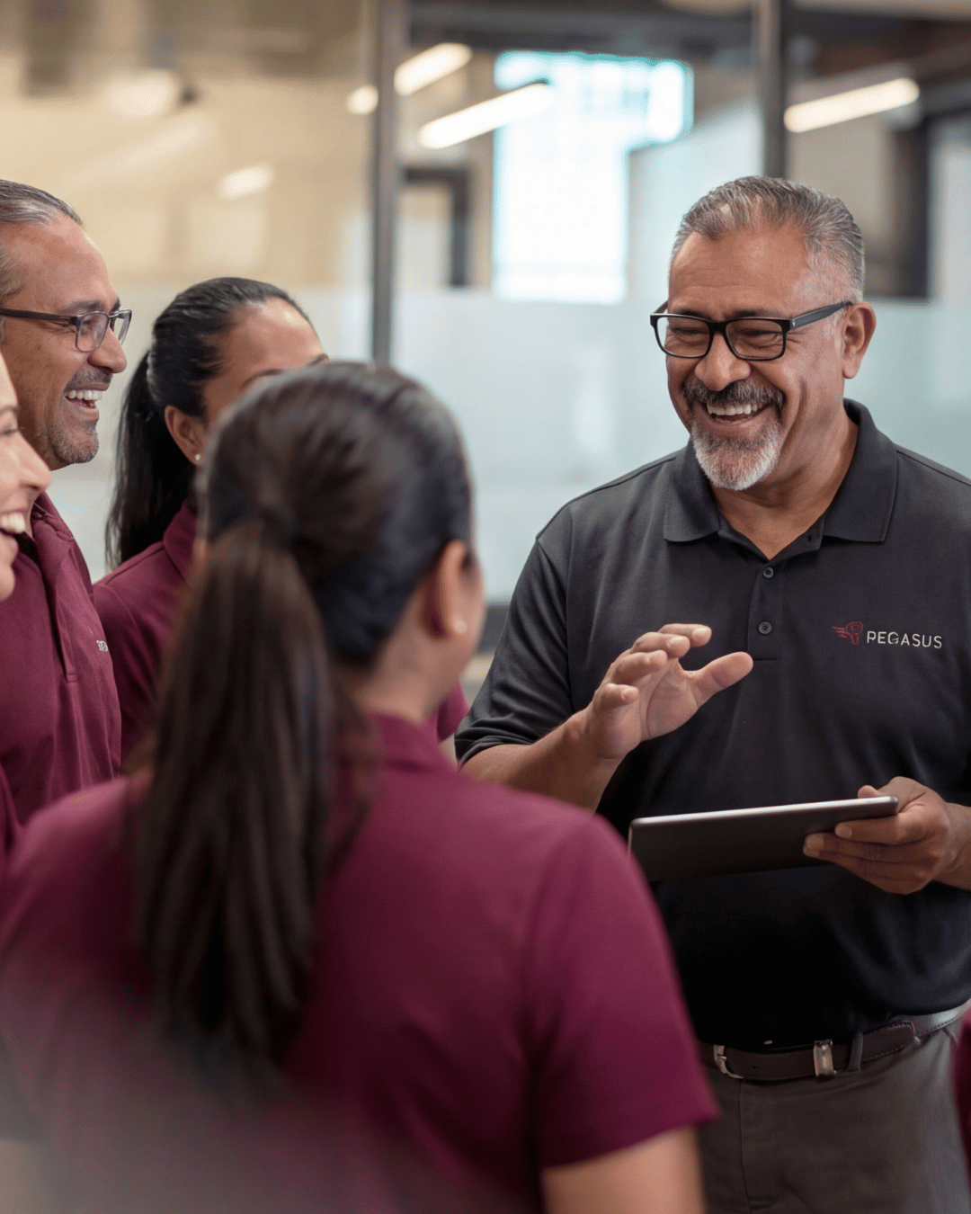 Team meeting for government facility cleaning specialists